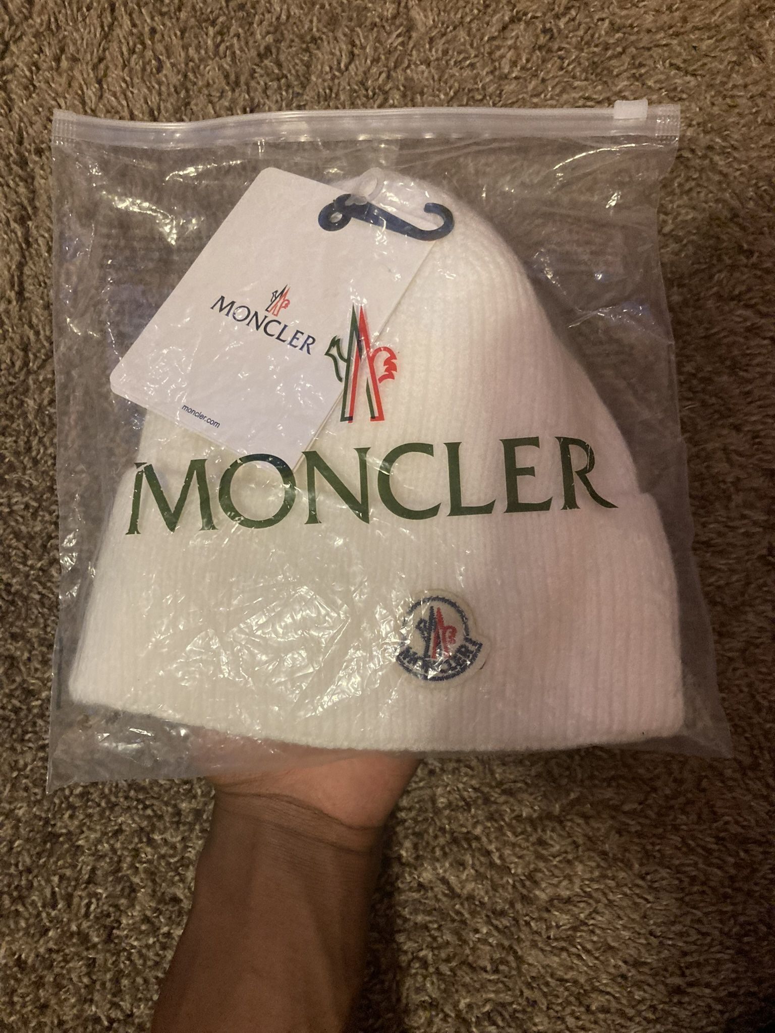 White Moncler Beanie 