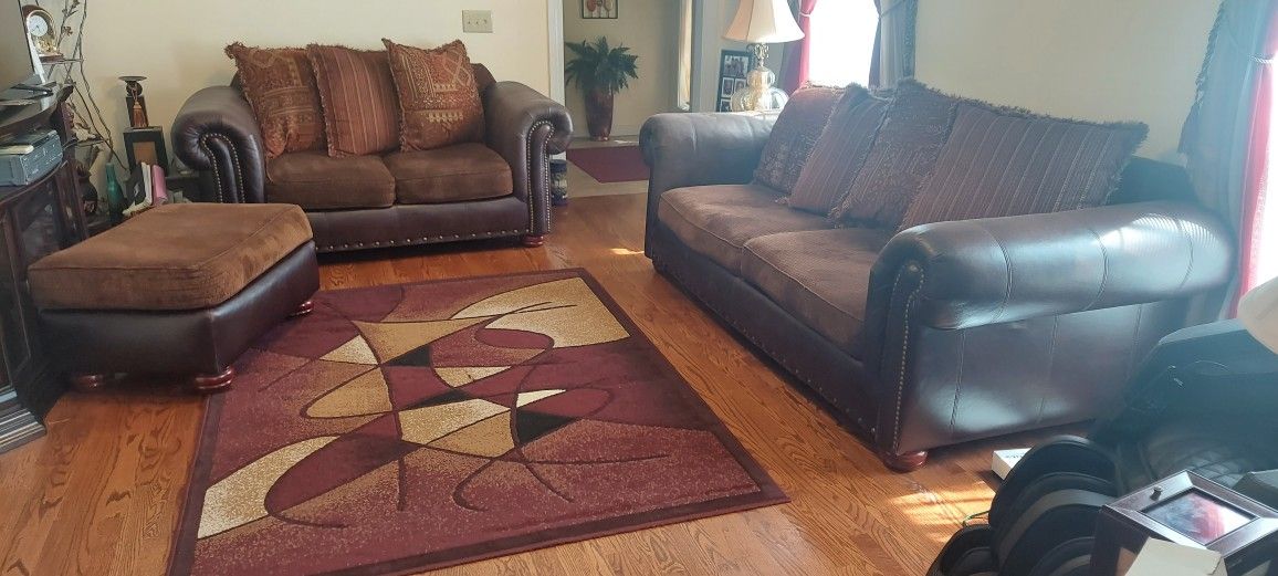 Loveseat & Oversize Chair For Sale (Couch, Ottoman,  Rug All Free With Purchase)