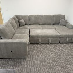 120” Large Sectional Sofa Bed, Plush Sectional Sofa Bed, Sleeper Sofa, Couch, Sectional, Grey Sectional Couch, Gray Sofa Bed,Corduroy Sleeper Sofa Bed