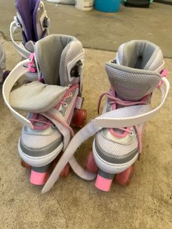 Kids Quad Roller Skates Pink and Gray