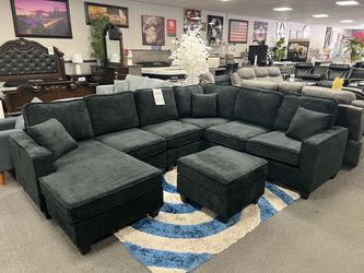 Black Sofa Sectional w/ Ottoman
