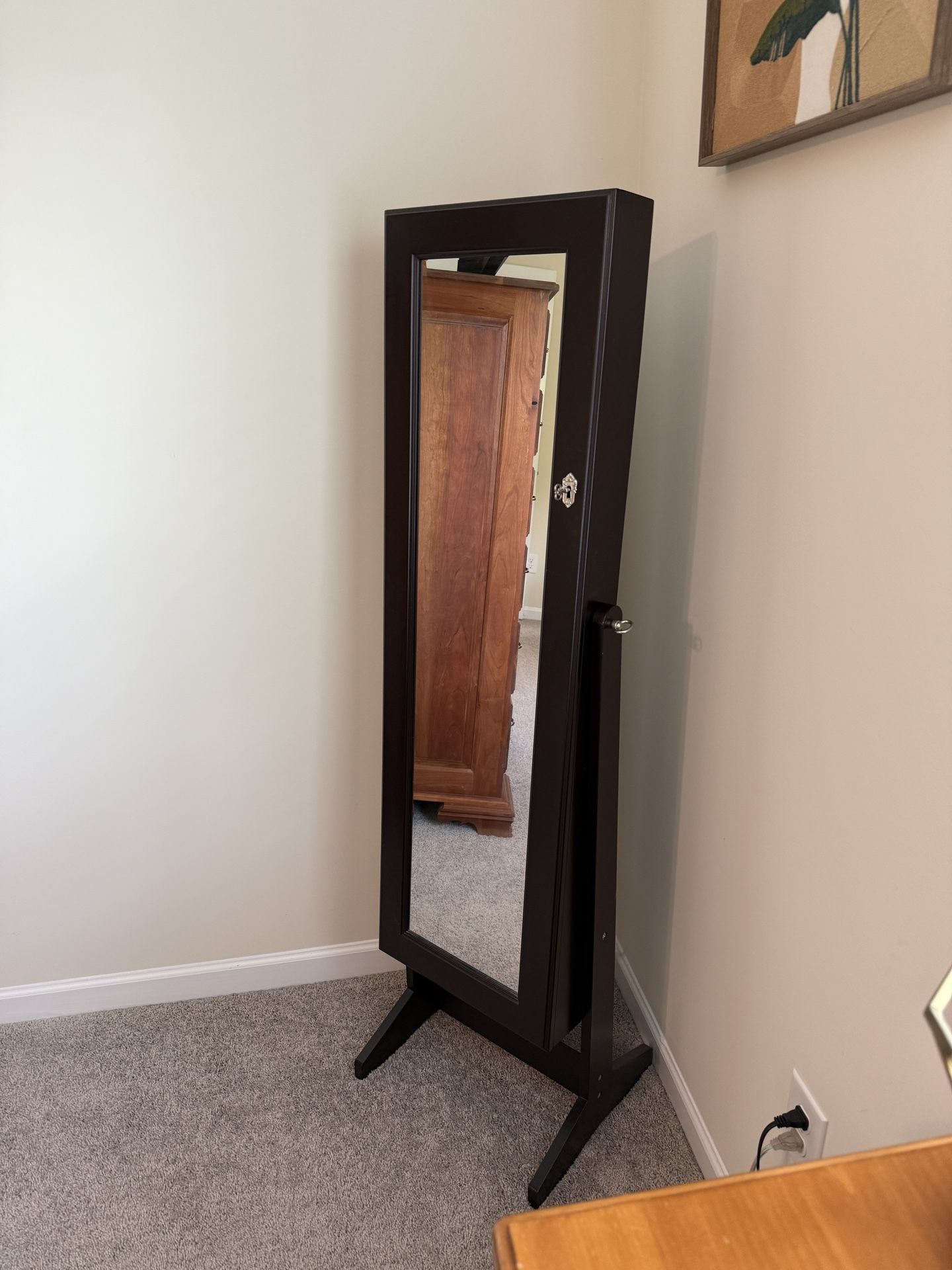 Standing Jewelry Armoire with Full-Length Mirror – Locking Cabinet Organizer