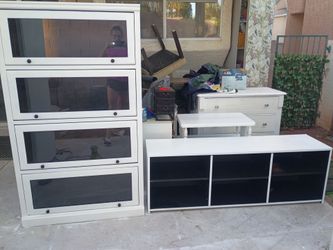 White and black dresser and shelf