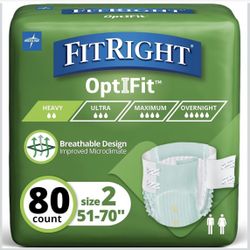 Medline FitRight Stretch Extra Adult Diapers, Disposable Incontinence Briefs with Tabs, Moderate Absorbency, Large / X-Large, 51"-70", 4 packs of 20 (