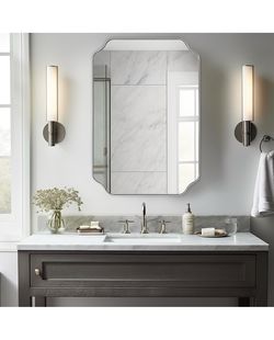 ANDY STAR 24x36 Scalloped Bathroom Mirror – Brushed Nickel – New