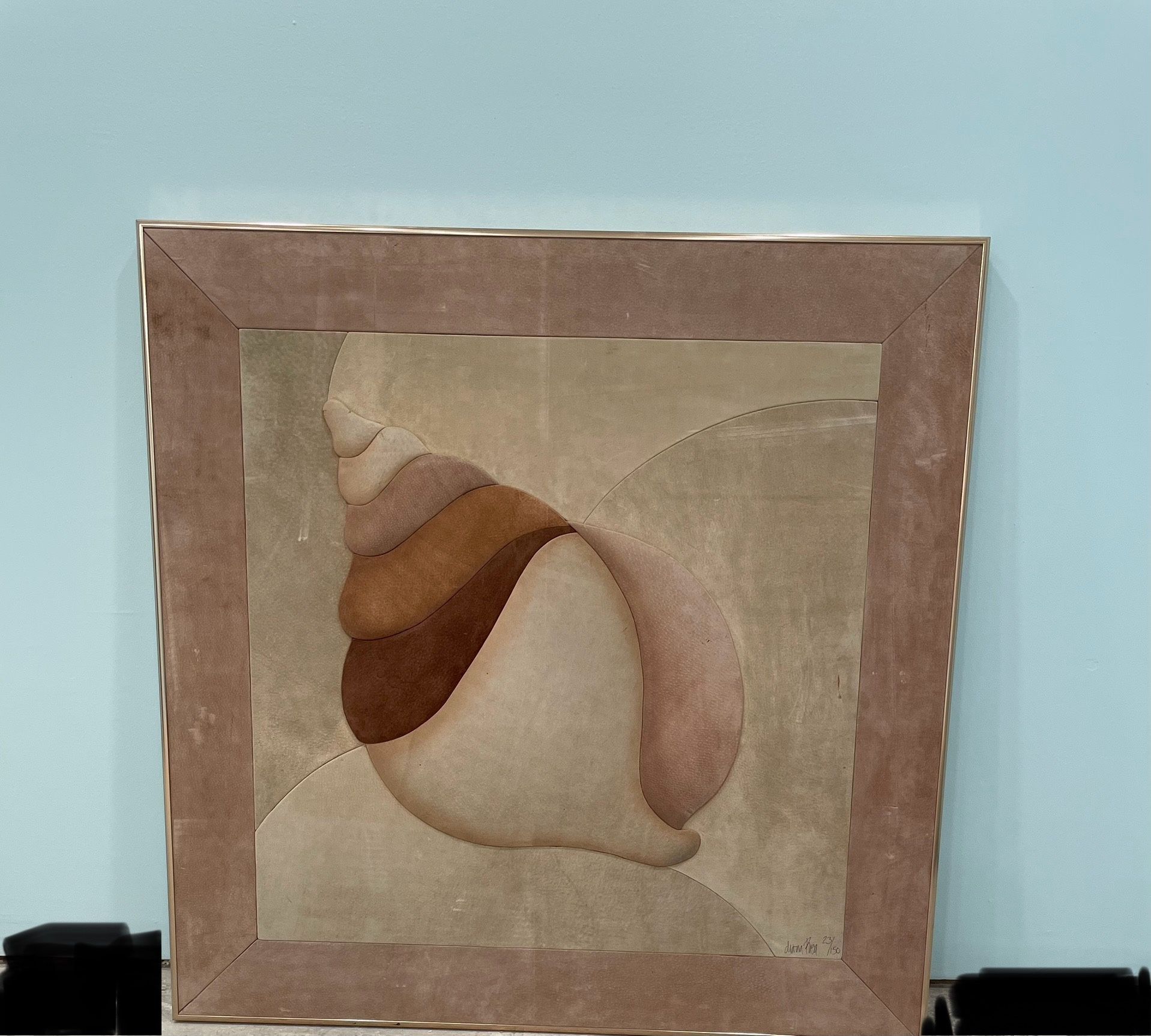 Vintage Mid Century Suede Wall Art Seashells 37” By 37”