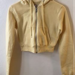 yellow short hooded sweatshirt jacket