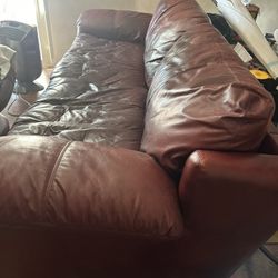 Large Brown / Red Used 100% Top Grain leather Sofa 