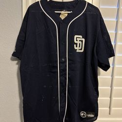 VTG RETRO 2000s MAJESTIC SAN DIEGO PADRES BLUE STITCHED LOGO BASEBALL JERSEY XL