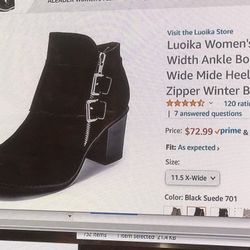 Luoika  11.5  Wide Width Ankle Boots Black Suede New