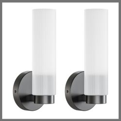 TETOTE Black Wall Sconces Set Of Two Modern Bathroom Wall Light Fixtures Farmhouse Wall Lights With Frosted Glass Shade For Mirror Bedroom Living Room