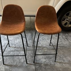 Two Counter Height Bar Stools Black Metal Legs 