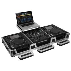 Odyssey FZGSL12CDJWR Black Low Profile 12″ Format DJ Mixer and Two Large Format Media Players Flight Coffin Case with Wheels and Glide Platform