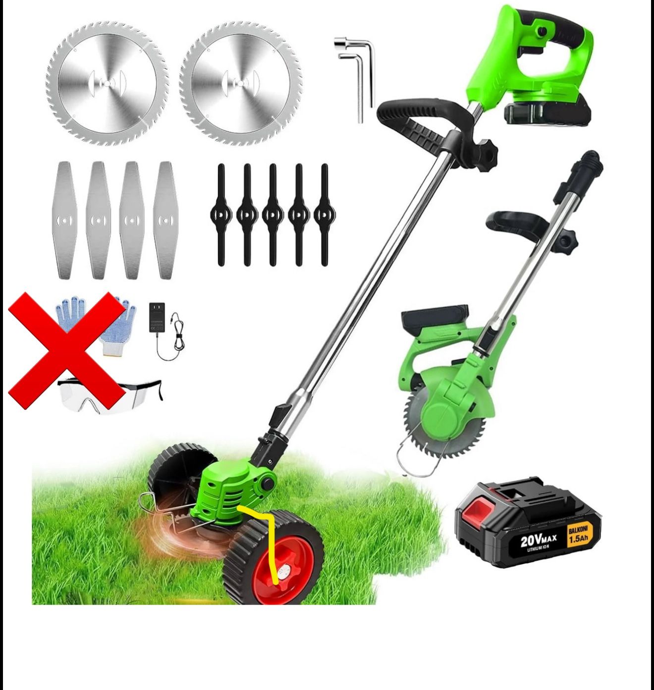 🚩semi-used🚩21V Cordless Lawn Mower, Lawn Mower with a 2.0 Ah Lithium Ion Battery and 3 Types of Cutting Blades, Compact Power Tool for Work