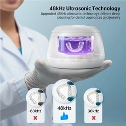 New in box! Ultrasonic Retainer Cleaner Machine 48kHz Denture and Aligner Cleaning Pod for Mouth Guards Night Guards Dental Trays Braces Toothbrushes