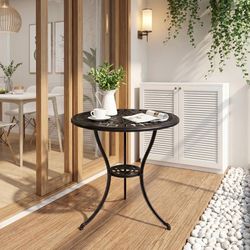 Patio 23''Cast Aluminum Side Table with Umbrella Hole,Bronze Outdoor Small Coffe