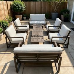 8-Seater Outdoor Patio Wooden Furniture Set with Thick Cushion