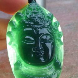 106871 VS Certified Jadeite Jade Black Green Kwan Yin Guanyin Head Woman Buddha 