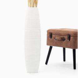 LEEWADEE Large Floor Vase – Handmade Flower Holder Made of Wood, Sophisticated Vessel for Decorative Branches and Dried Flowers, 28 inches, White