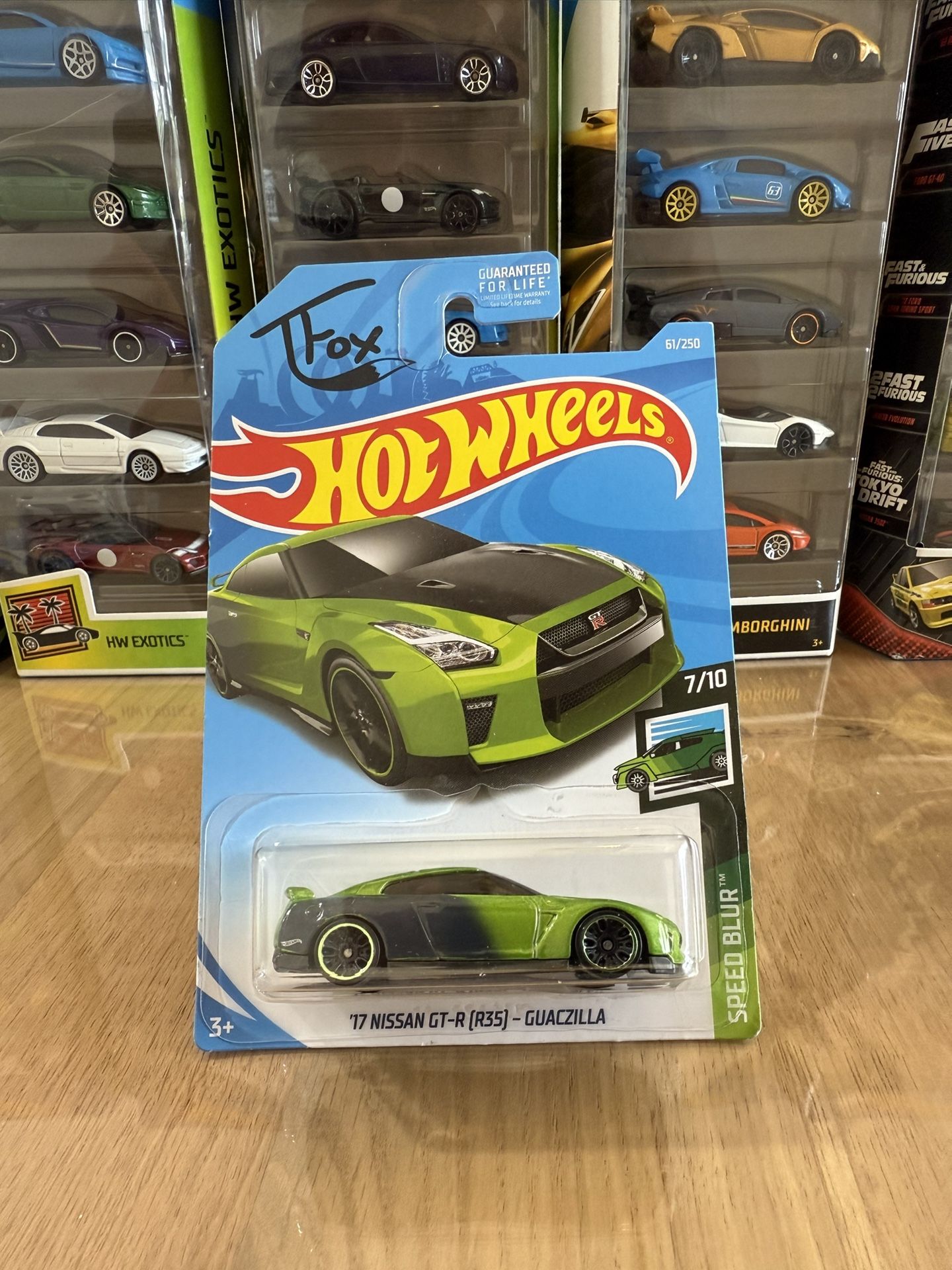 🇯🇵 HOT WHEELS 2017 - Green Tanner Fox - ‘17 Nissan GT-R R35 - Guaczilla - SPEED BLUR 7/10 - 61/250 - Die Cast Toy 🇯🇵