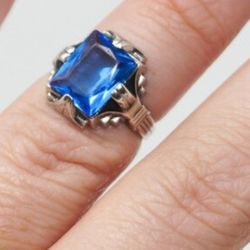 Antique Blue Glass Sterling Silver Statement Ring