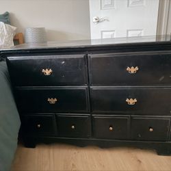 Solid Wood Antique Vintage Queen Anne Black Dresser