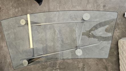 ​Title: Large Mid-Century Modern Glass Coffee Table – Curved Tempered Glass
