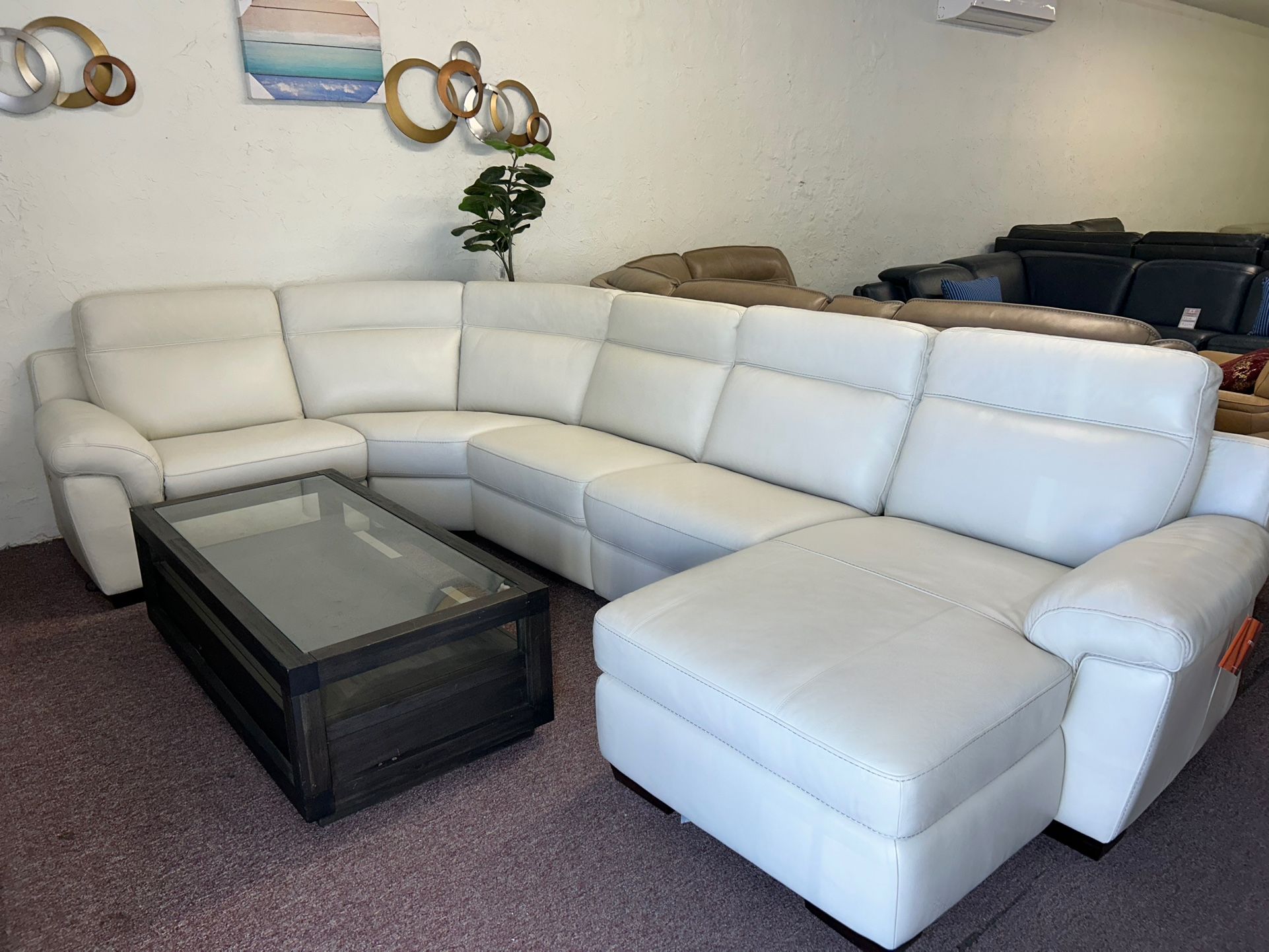 Furniture- Natuzzi 5 pc real Italian leather sectional with 2 power recliners- Julius $2,299