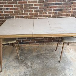 (Project Piece) VTG Pongee Walnut Metal Formica Table & 2 Chairs  The Howell Co St. Charles, ILL