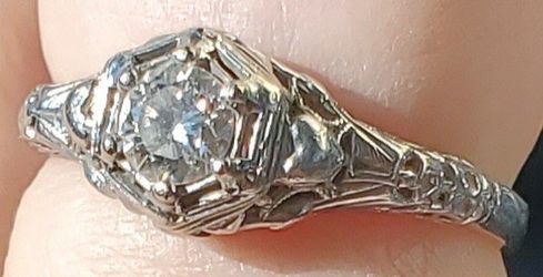 Vintage Look White Gold Diamond Ring $859