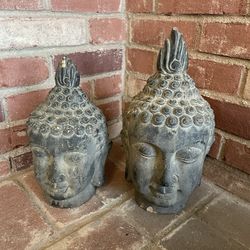 Antique Buddha head statues set of 2