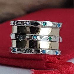❤️ Sterling Silver and  14k Solid Gold Size 6 Cigar Design Amazing Ring!