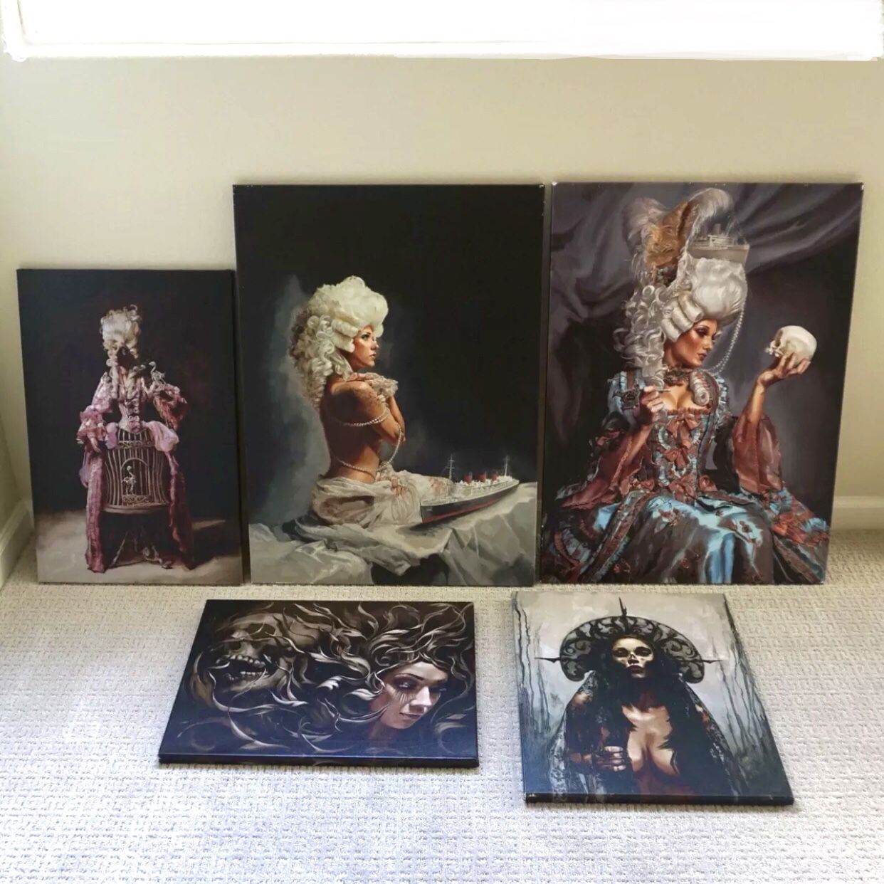 $1,450 Set Of 5 Carlos Torres Sullen Art Canvas Prints Tattoo Naval French Skull