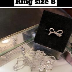 Bow Diamond Ring (size 8) & Diamond Necklace Set