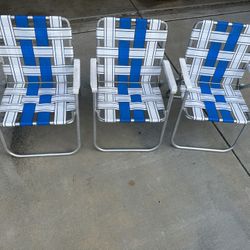 Three Aluminum Folding Beach Chairs