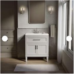 Chesil 30in. Single Sink Freestanding Atmos Grey Bath Vanity with Bianco Bella Quartz Top Assembled