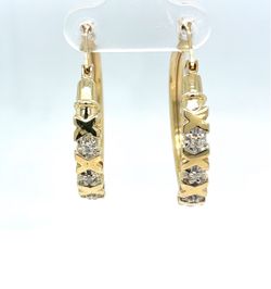 14Kt Two Tone Gold X Hoop Earrings 5.10g 29x8.3 .3CTW 21977342
