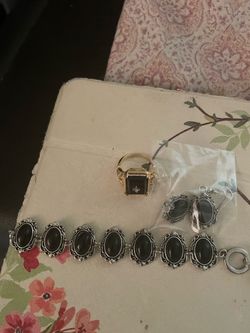 Beautiful black bracelet ring and earrings