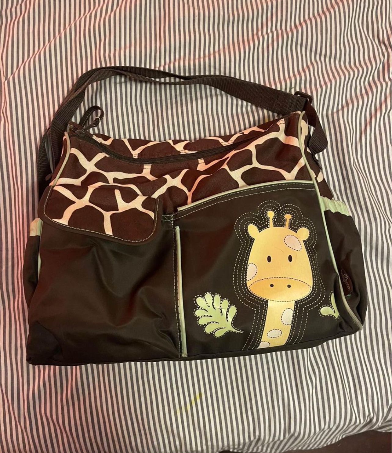 BabyBoom Giraffe Diaper Duffle Bag With Changing Pad & Clear bag (8 Pockets)