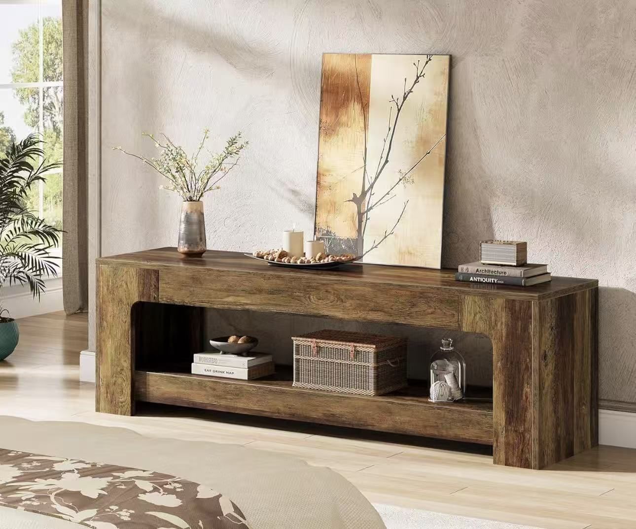 GL0019 TV Stand for Living Room for 55/60/65/75-Inch TVs, Farmhouse Rustic TV Console with Storage Shelves, 63" Entertainment Center Television Stand 