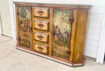 Gorgeous Antique French Country Farmhouse 63” Solid Wood Sideboard Buffet Credenza w/ Keys