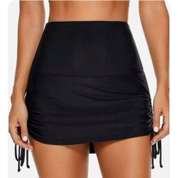 LUYEESS Women's High Waisted Swim Bikini Skirt Ruched Bottom with Brief Size L