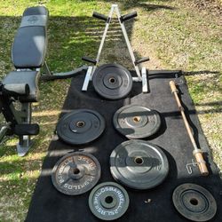 Awesome Olympic Set With Bumper Plates Bars And Weight Tree 