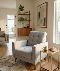 Mid-Century Modern Light Grey Tufted Accent Chair