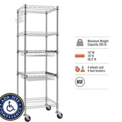 Trinity 5-Tier Commercial Square Rack |18x18x56.5 | NSF | w/ Wheels | Chrome