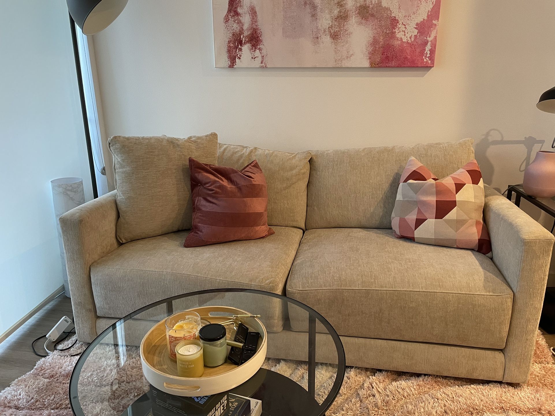 Crate & Barrel Gather Sofa 88-inch Monet Fabric in Champagne