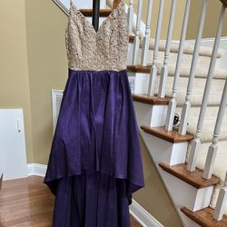 Prom Dress, Size 1/2, High/Low Dress; NWT; Gold And Purple