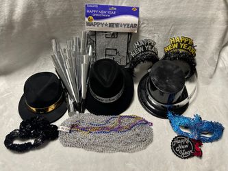New Years Eve party kit 9 hats 31 necklaces banner mask 12 tiaras 30 horns