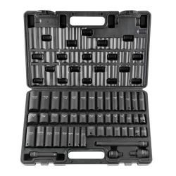 3/8" Drive Impact Socket Set, 48 Piece Socket Set SAE （5/16" -3/4"） & Metric （8-22mm）6 Point Cr-V Drive Extension Bar Universal Joint & Power Drill Ad
