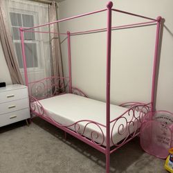 Pink Twin Bed With Clean Twin Mattress 